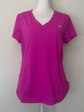 Fila Women's Bright Magenta V-Neck Short Sleeve Tee